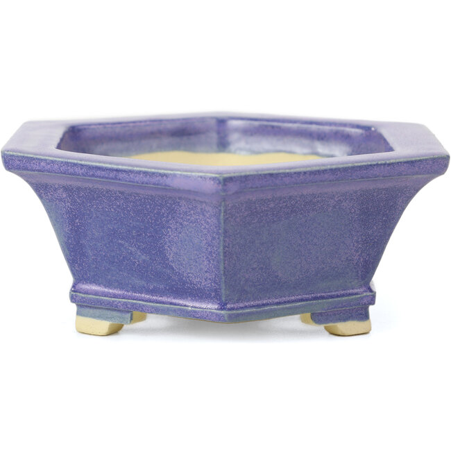 Sechseckige blaue Bonsaischale von Keiun Fukuda - 140 x 125 x 50 mm