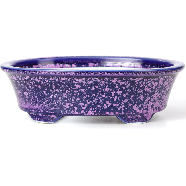 Eimei Oval Bonsai Pot in Blue with Purple crystals 7.4 (19cm) +++
