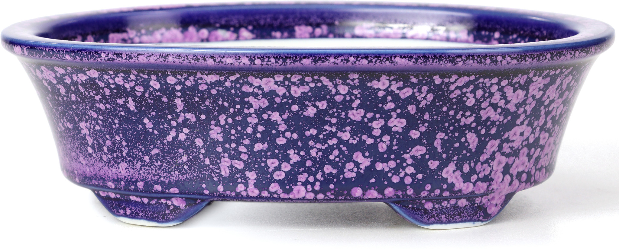 Eimei Oval Bonsai Pot in Blue with Purple crystals 7.4 (19cm) +++