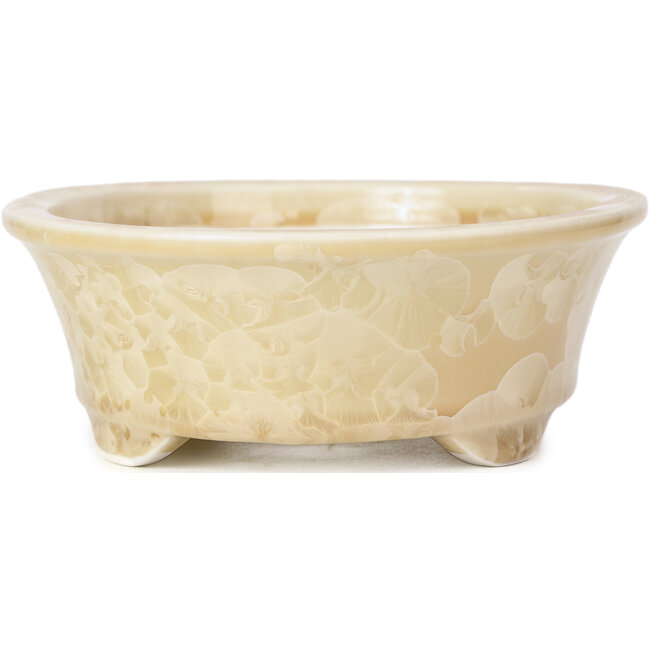 Oval beige bonsai pot by Heian Kozan - 180 x 143 x 53 mm