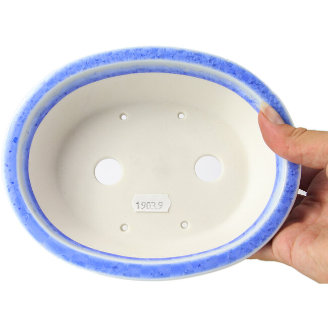 Oval blue bonsai pot by Heian Kozan - 180 x 143 x 53 mm