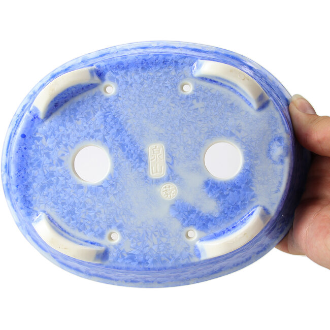 Pot à bonsaï ovale bleu par Heian Kozan - 180 x 143 x 53 mm