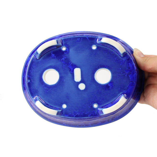 Pot à bonsaï ovale bleu par Heian Kozan - 180 x 143 x 53 mm