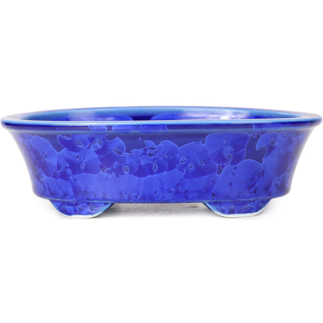 Oval blue bonsai pot by Heian Kozan - 180 x 143 x 53 mm