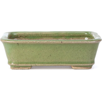  Hattori Tomoyuki 140 mm rectangular green bonsai pot by Hattori, Tokoname, Japan