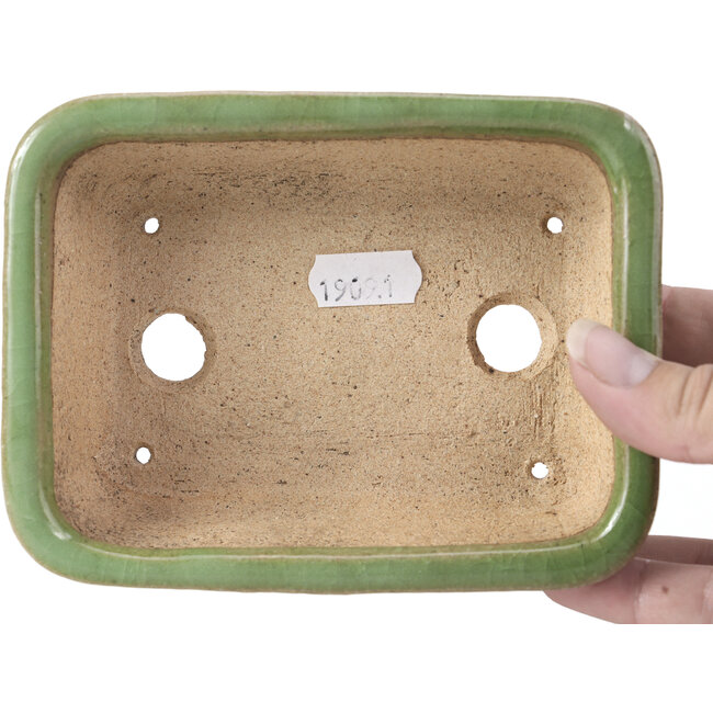 Rechteckige grüne Bonsaischale von Hattori - 140 x 106 x 43 mm