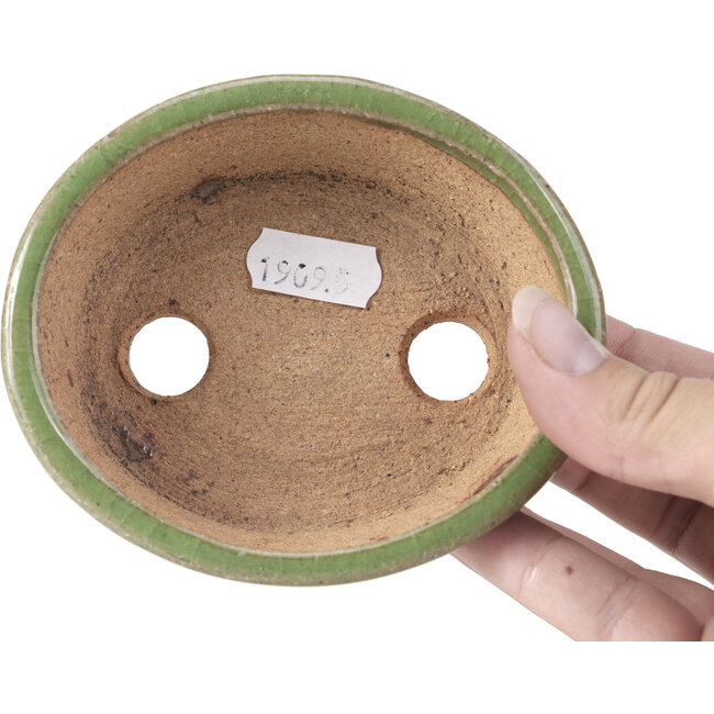 Maceta de bonsái verde ovalada de Hattori - 108 x 93 x 36 mm