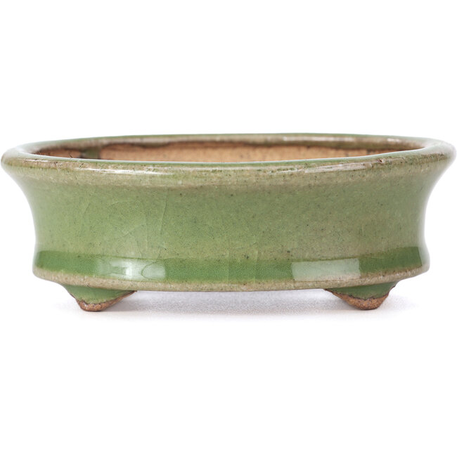 Pot à bonsaï vert ovale par Hattori - 108 x 93 x 36 mm