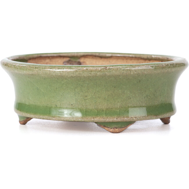 Pot à bonsaï vert ovale par Hattori - 108 x 93 x 36 mm
