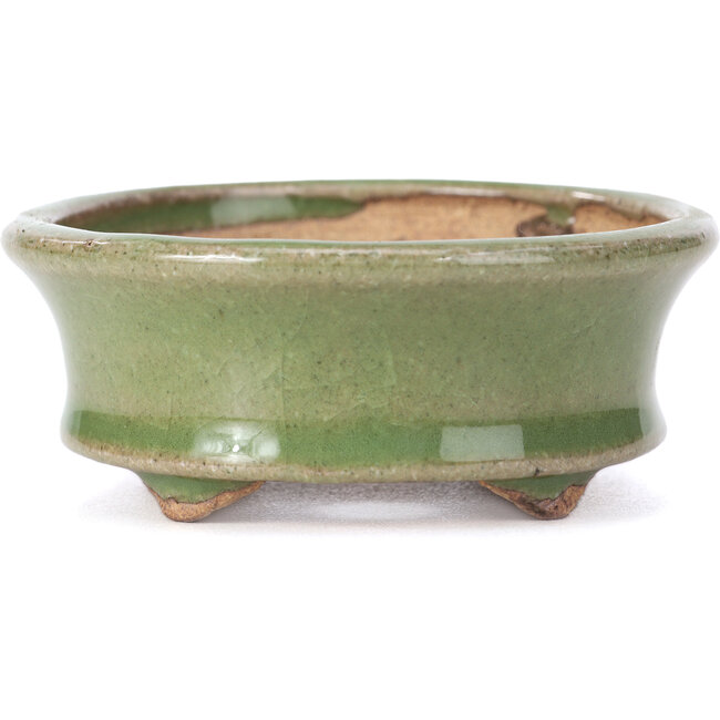 Pot à bonsaï vert ovale par Hattori - 108 x 93 x 36 mm