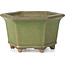 Hexagonal green bonsai pot by Hattori - 130 x 114 x 73 mm