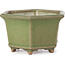 Hexagonal green bonsai pot by Hattori - 130 x 114 x 73 mm