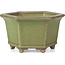 Hexagonal green bonsai pot by Hattori - 130 x 114 x 73 mm