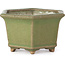 Hexagonal green bonsai pot by Hattori - 130 x 114 x 73 mm