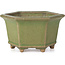 Hexagonal green bonsai pot by Hattori - 130 x 114 x 73 mm