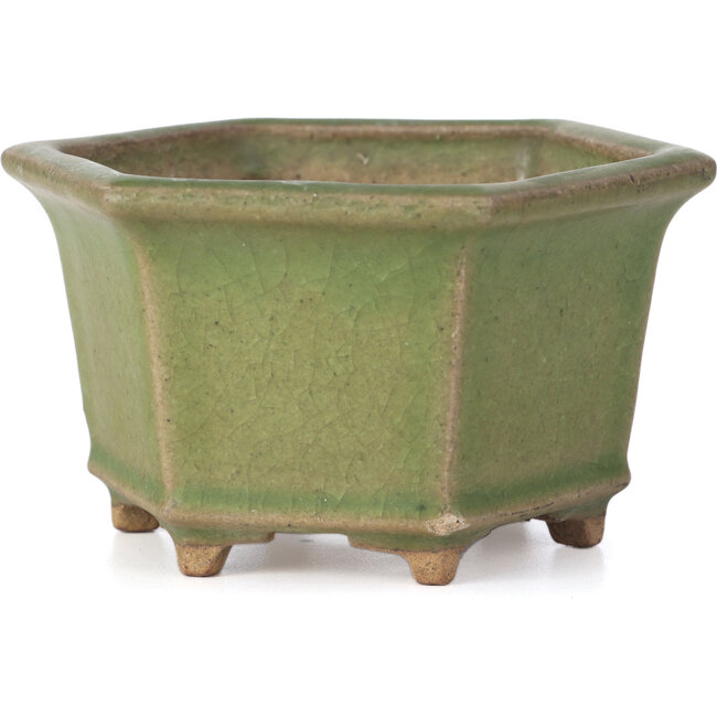 Pot à bonsaï hexagonal vert par Hattori - 130 x 114 x 73 mm