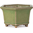 Hexagonal green bonsai pot by Hattori - 130 x 114 x 73 mm