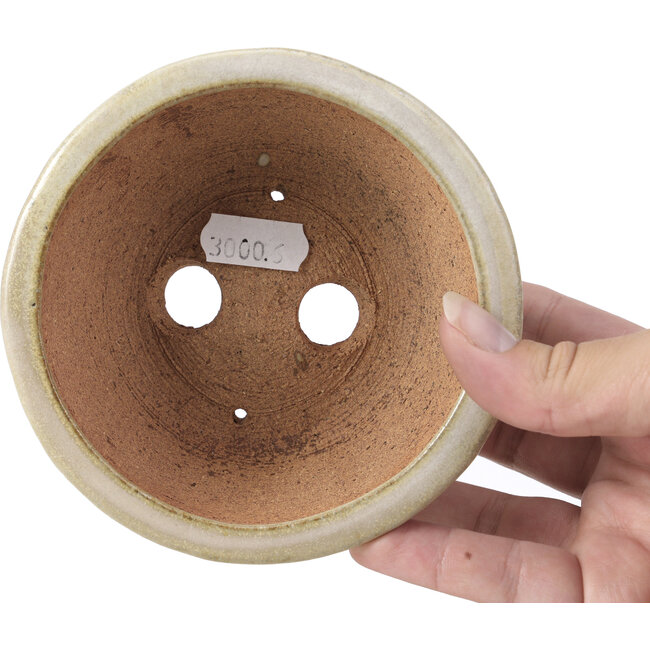 Pot à bonsaï rond beige par Hattori - 117 x 117 x 46 mm