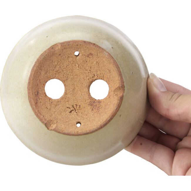 Pot à bonsaï rond beige par Hattori - 117 x 117 x 46 mm