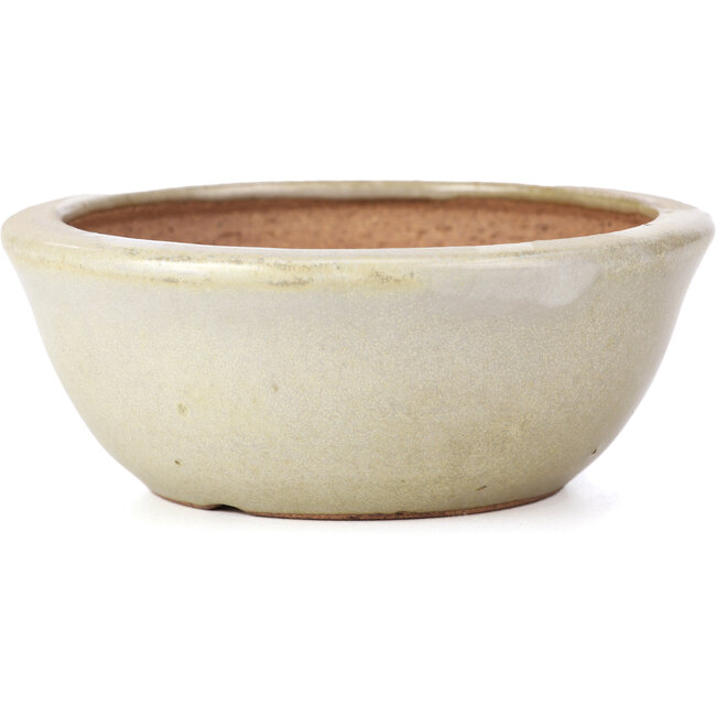 Ronde beige bonsaipot van Hattori - 117 x 117 x 46 mm