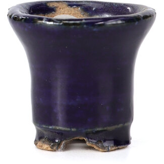  Hattori Tomoyuki 31 mm round blue bonsai pot by Hattori, Tokoname, Japan