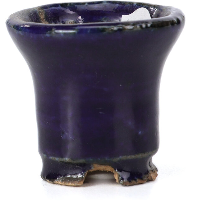 Round blue bonsai pot by Hattori - 31 x 31 x 29 mm