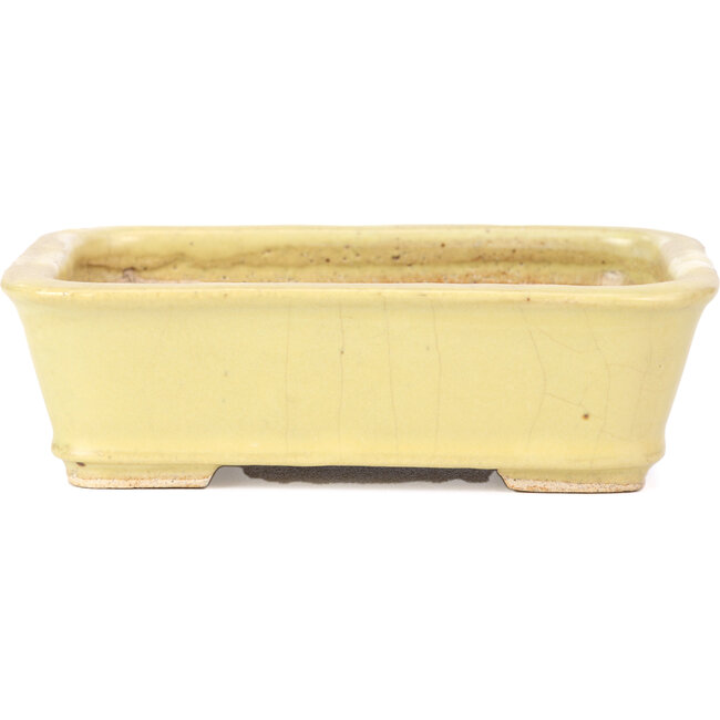 Rectangular yellow bonsai pot by Hattori - 142 x 105 x 43 mm