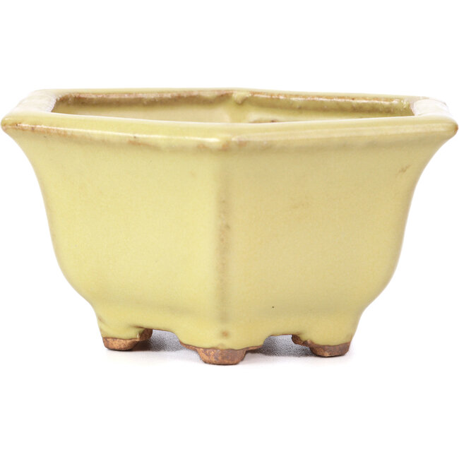 Pot à bonsaï hexagonal jaune par Hattori - 130 x 115 x 64 mm