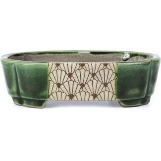  Satomi Mazan, Mazan Terahata Pot à bonsaï vert rectangulaire 161 mm par Terahata Satomi Mazan, Tokoname, Japon