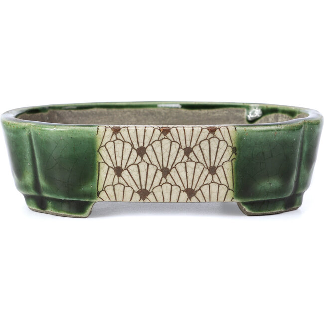 Rectangular green bonsai pot by Terahata Satomi Mazan - 161 x 125 x 45 mm