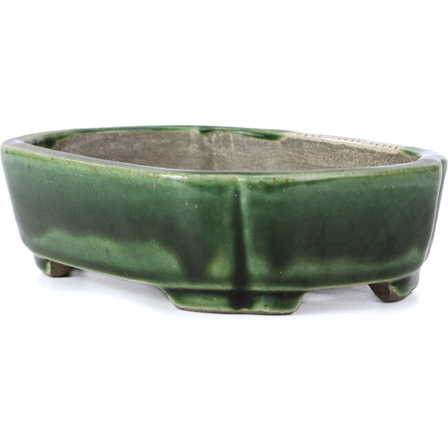 Pot à bonsaï vert rectangulaire par Terahata Satomi Mazan - 161 x 125 x 45 mm