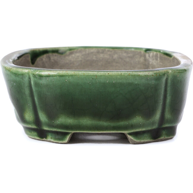 Rectangular green bonsai pot by Terahata Satomi Mazan - 161 x 125 x 45 mm