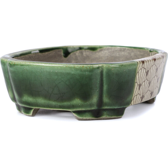 Rechthoekige groene bonsaipot van Terahata Satomi Mazan - 161 x 125 x 45 mm