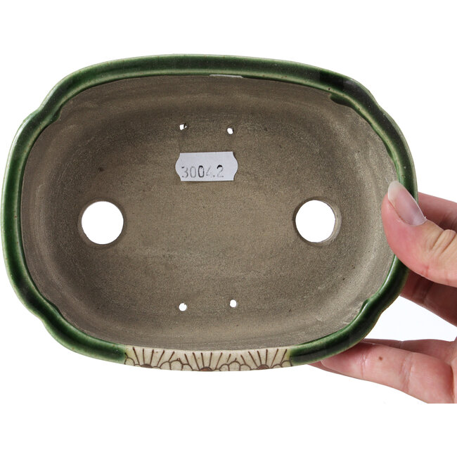 Rechteckige grüne Bonsaischale von Terahata Satomi Mazan - 161 x 125 x 45 mm