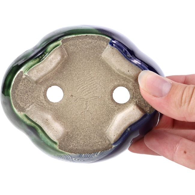 Maceta de bonsái azul Mokko de Terahata Satomi Mazan - 101 x 87 x 40 mm