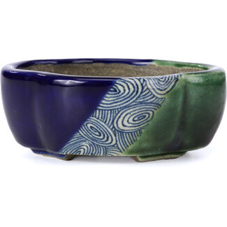  Satomi Mazan, Mazan Terahata Pot à bonsaï bleu mokko 101 mm par Terahata Satomi Mazan, Tokoname, Japon