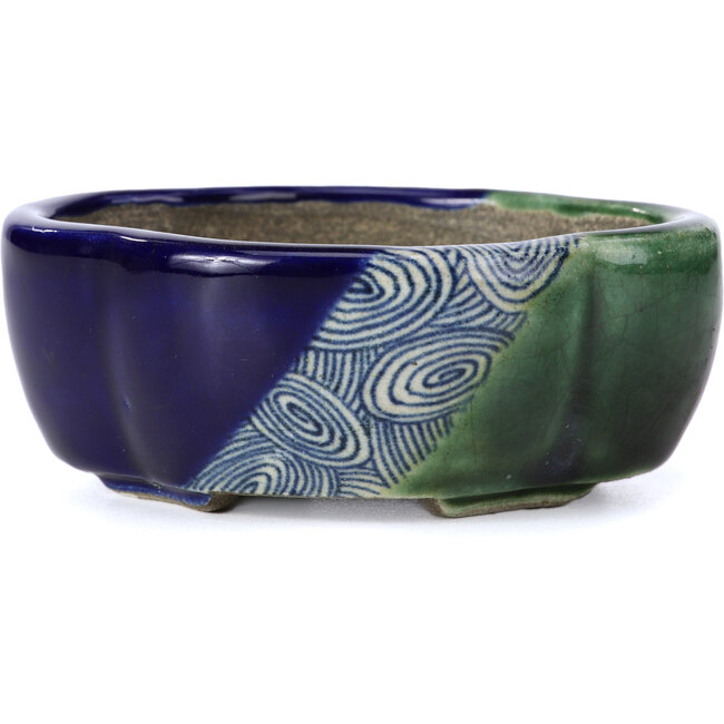 Maceta de bonsái azul Mokko de Terahata Satomi Mazan - 101 x 87 x 40 mm