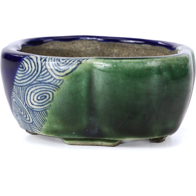 Mokko blauwe bonsaipot van Terahata Satomi Mazan - 101 x 87 x 40 mm