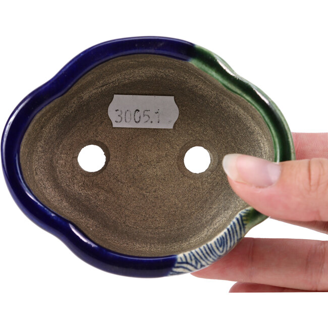 Pot à bonsaï bleu Mokko par Terahata Satomi Mazan - 101 x 87 x 40 mm