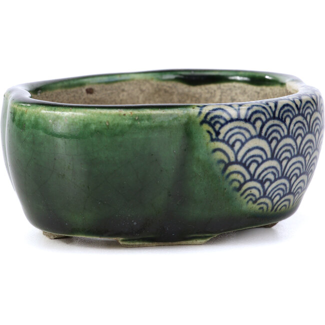 Maceta de bonsái verde Mokko de Terahata Satomi Mazan - 101 x 87 x 40 mm