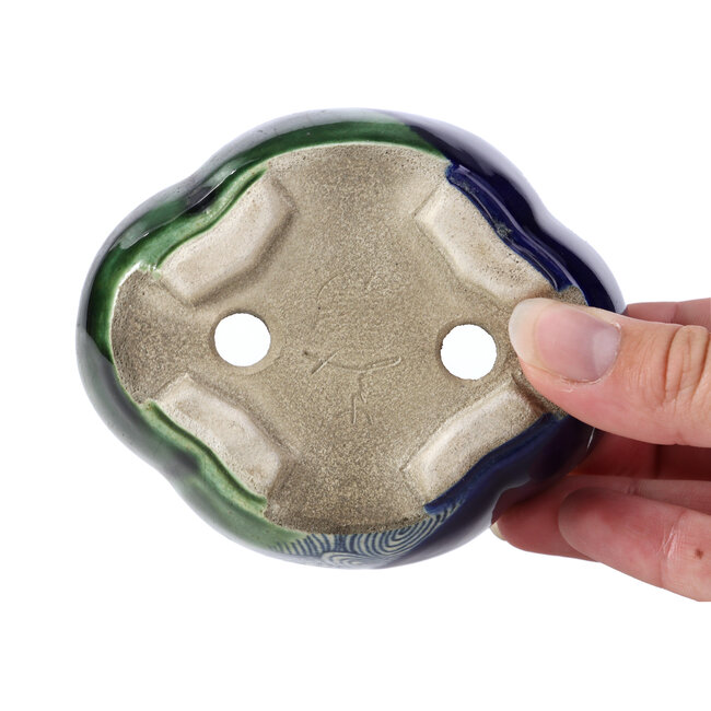 Pot à bonsaï bleu Mokko par Terahata Satomi Mazan - 101 x 87 x 40 mm