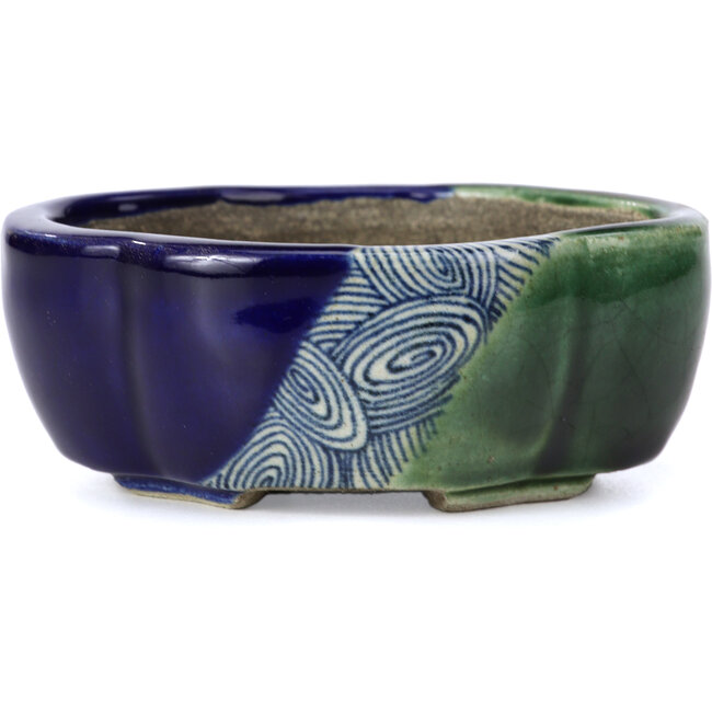 Mokko blue bonsai pot by Terahata Satomi Mazan - 101 x 87 x 40 mm