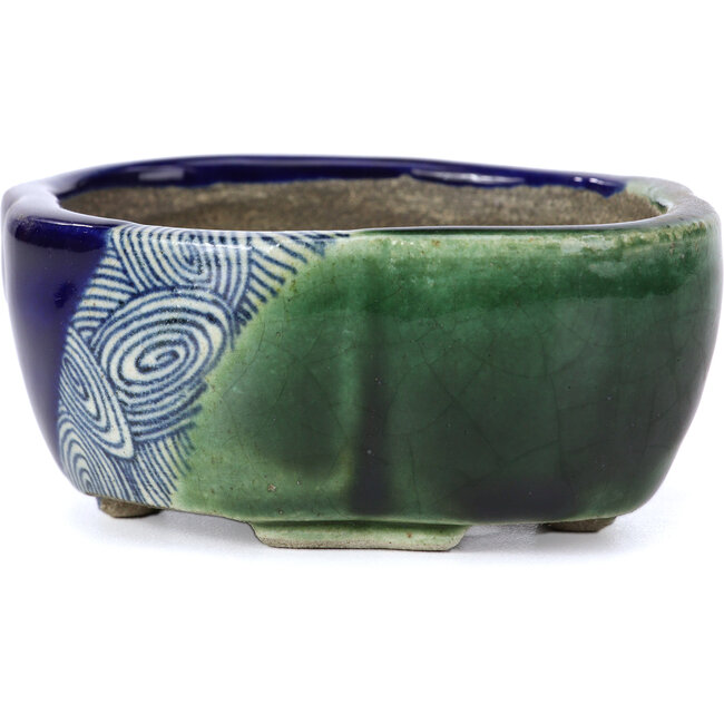 Pot à bonsaï bleu Mokko par Terahata Satomi Mazan - 101 x 87 x 40 mm