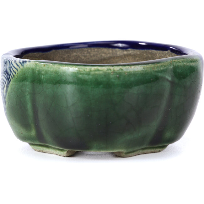 Maceta de bonsái azul Mokko de Terahata Satomi Mazan - 101 x 87 x 40 mm