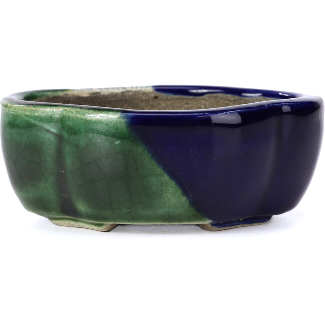 Mokko blaue Bonsaischale von Terahata Satomi Mazan - 101 x 87 x 40 mm