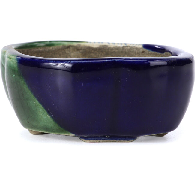 Mokko blauwe bonsaipot van Terahata Satomi Mazan - 101 x 87 x 40 mm