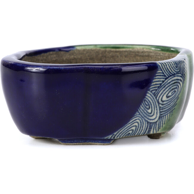 Mokko blue bonsai pot by Terahata Satomi Mazan - 101 x 87 x 40 mm