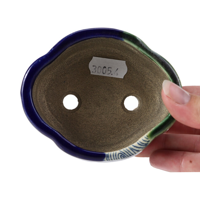 Maceta de bonsái azul Mokko de Terahata Satomi Mazan - 101 x 87 x 40 mm