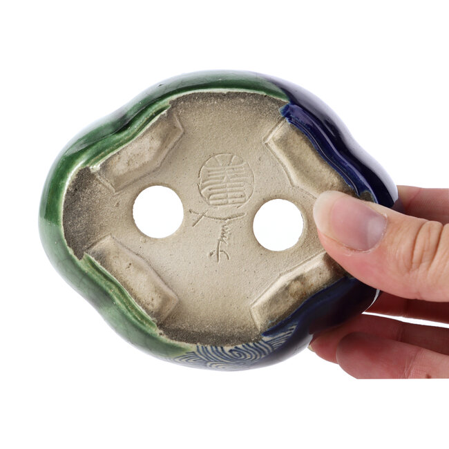 Mokko blauwe bonsaipot van Terahata Satomi Mazan - 101 x 87 x 40 mm