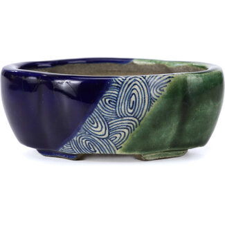  Satomi Mazan, Mazan Terahata Pot à bonsaï bleu mokko 101 mm par Terahata Satomi Mazan, Tokoname, Japon